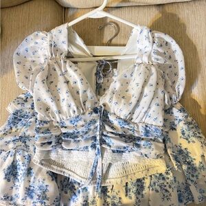 2 Piece Floral Puff Sleeve Top and Skirt